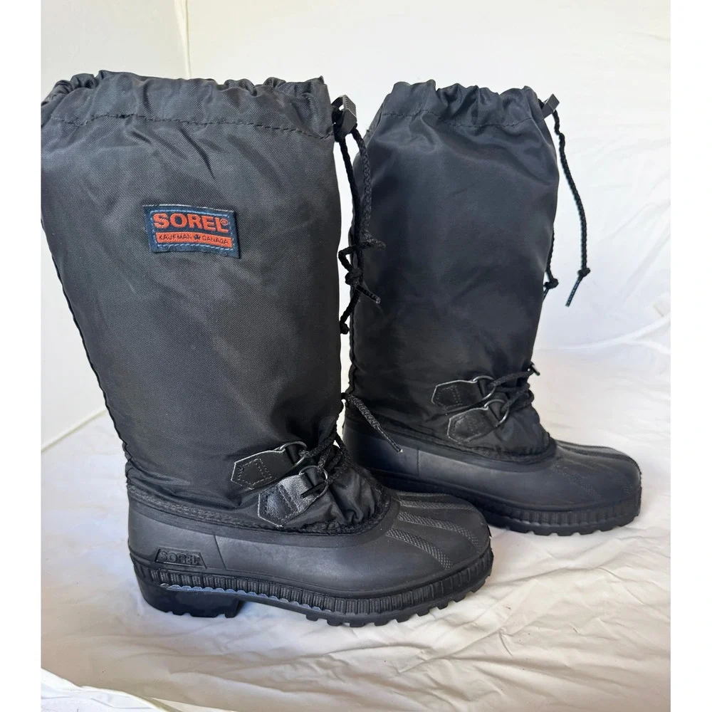 Sorel Kaufman Canada Black Snow Boots Waterproof Winter Size 4 w Insulated Liner